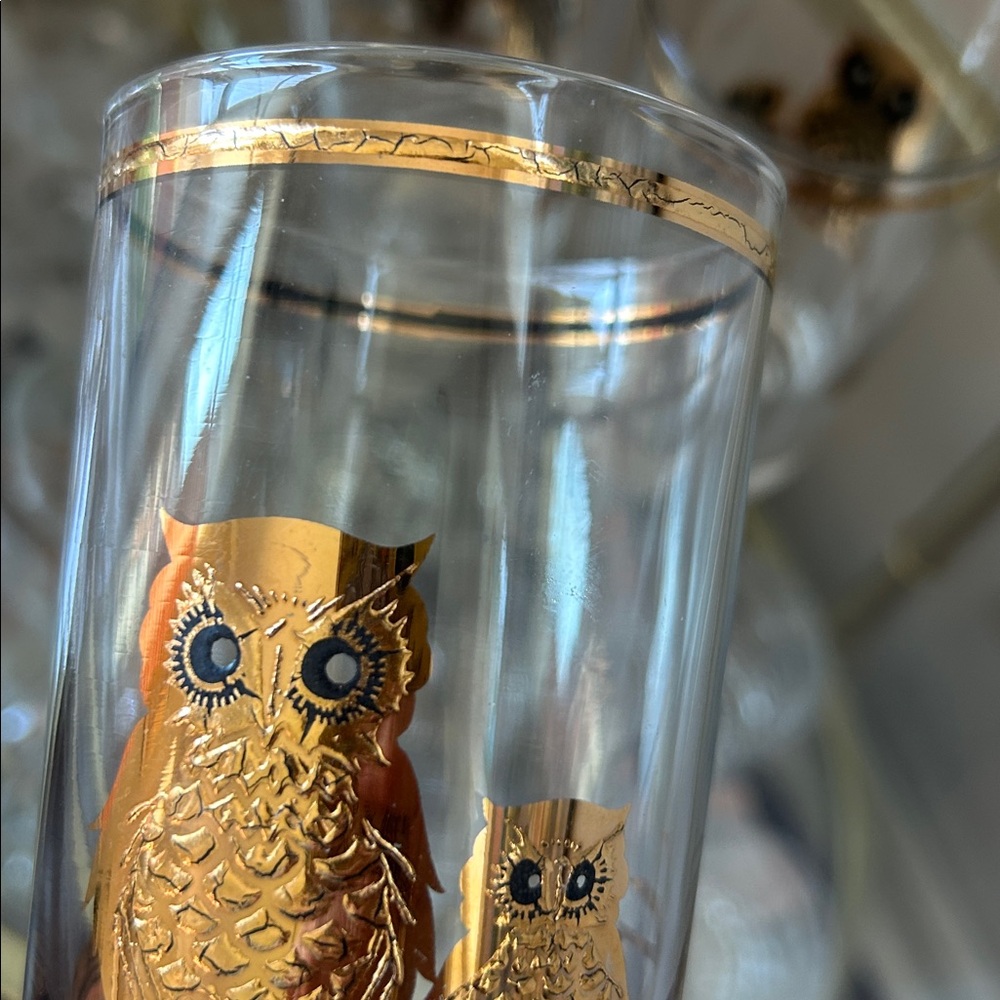 Culver Ltd. 22kt Gold Owls Highball Cocktail Glasses Vintage 1950-60s Set of 3 - Picture 12 of 14
